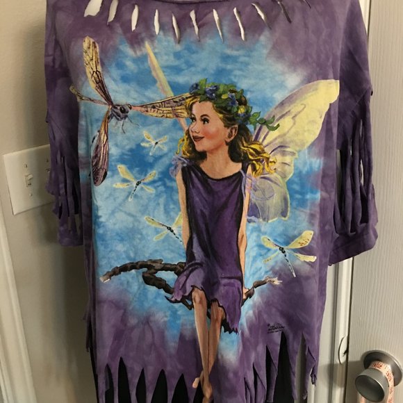 Fairy T Shirt Fringed, Cut out Neckline XL  NEW - Picture 1 of 6